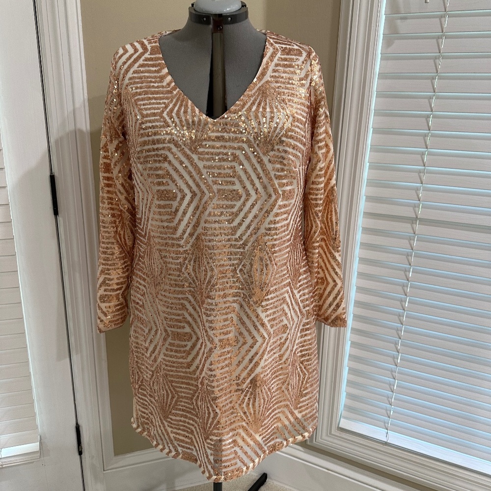City Chic Bright Lights Sequin Long Sleeve Dress (18W)